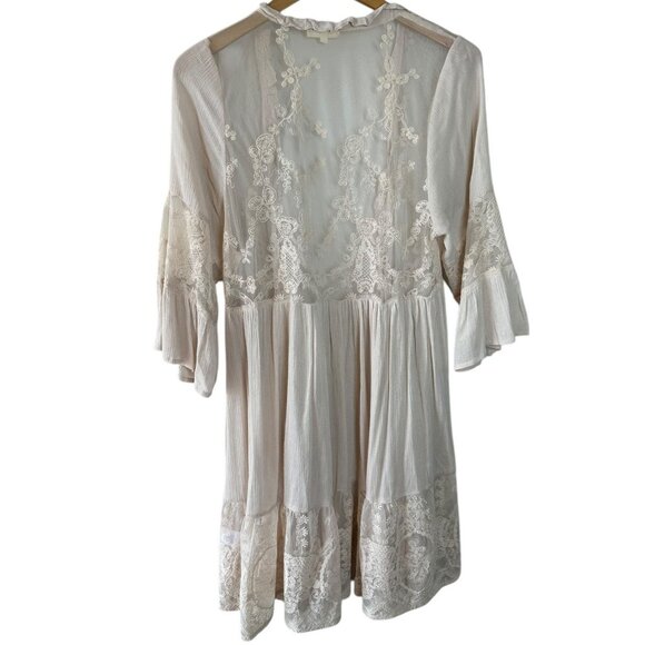 Easel Cream Lace Romantic Boho Ruffle Duster Cardigan Kimono Jacket Size Large - Picture 4 of 8